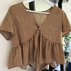 Dalmatian Print Brown and Black Blouse with Tie